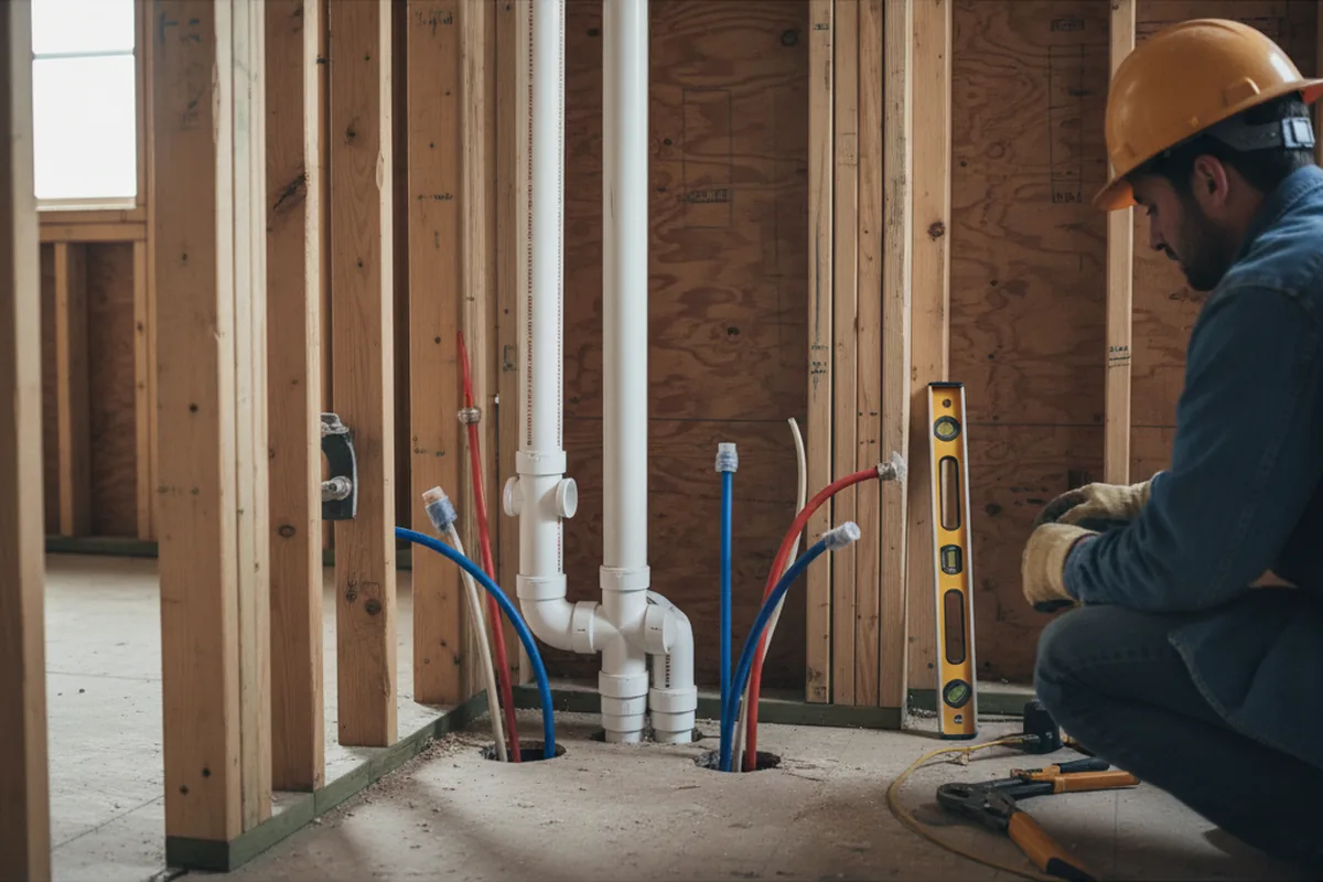 Drain and supply rough-in during Leak Detection in Grantville